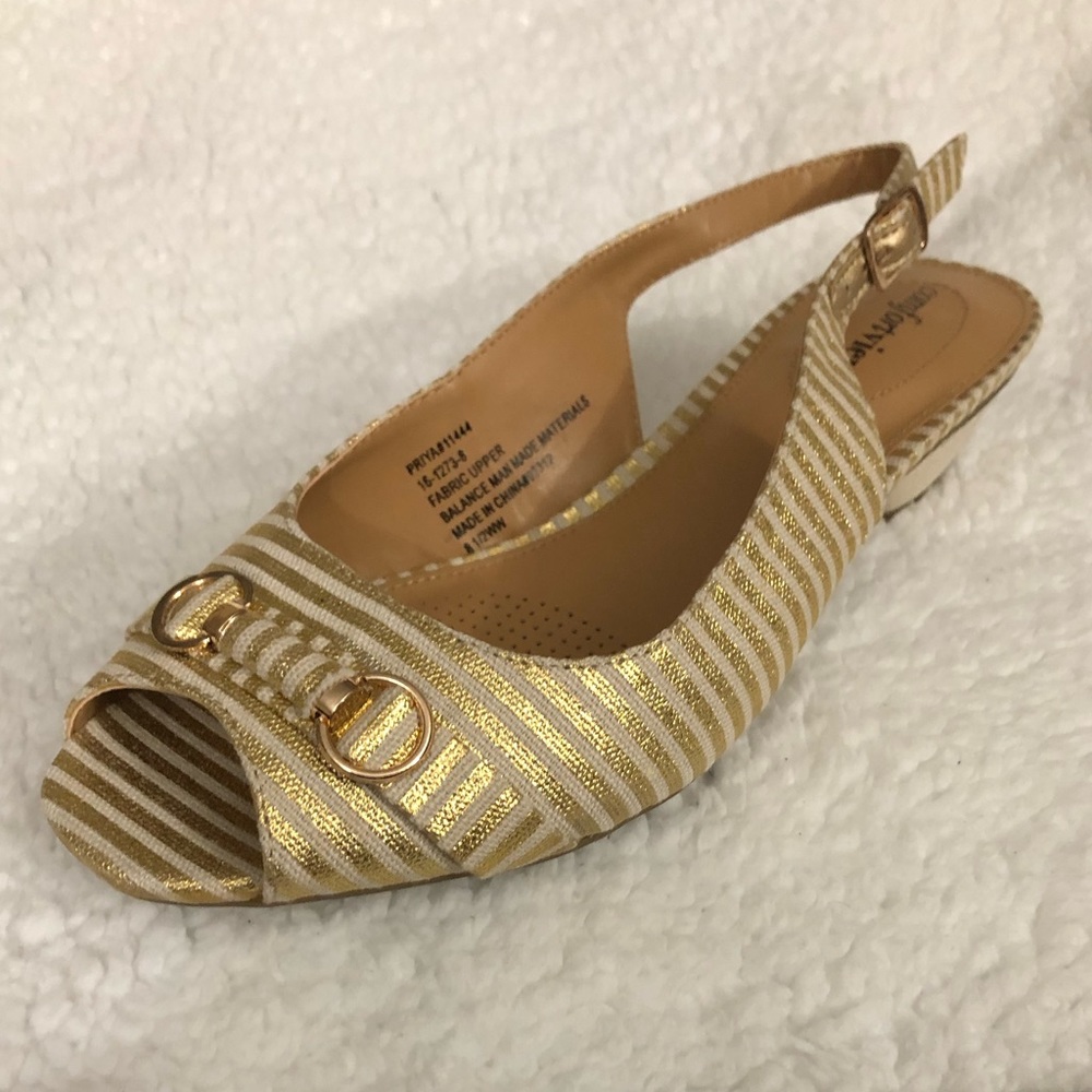 Rider Slingback Shoe Comfortview 8.5WW Gold Stripes